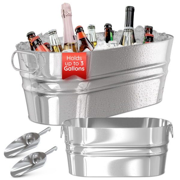 Galvanized Metal Oval Ice Bucket – Durable Insulated Beverage Cooler, Perfect for Chilling Drinks and Bottles