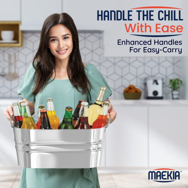 Galvanized Metal Oval Ice Bucket – Durable Insulated Beverage Cooler, Perfect for Chilling Drinks and Bottles - Image 2