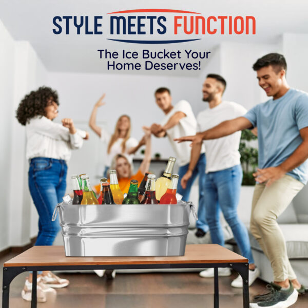 Galvanized Metal Oval Ice Bucket – Durable Insulated Beverage Cooler, Perfect for Chilling Drinks and Bottles - Image 4
