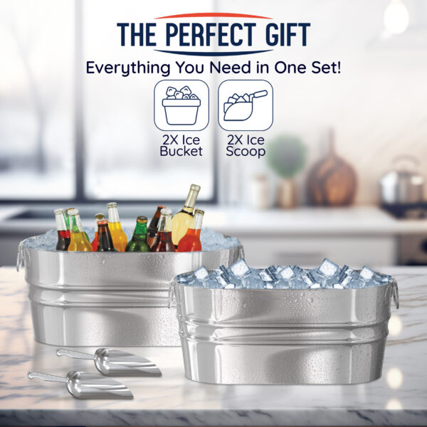 Galvanized Metal Oval Ice Bucket – Durable Insulated Beverage Cooler, Perfect for Chilling Drinks and Bottles - Image 5